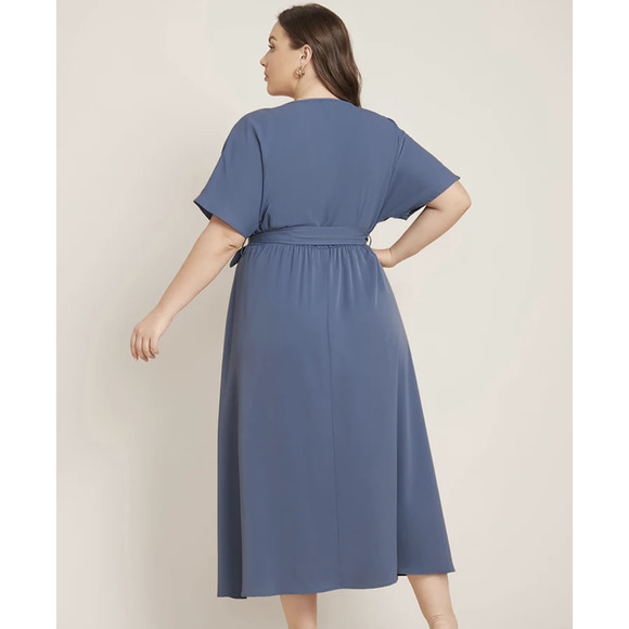 Bloomchic Plain Dolman Sleeve Pocket Stone Blue Flutter Midi Dress 1X NWT - Picture 5 of 7